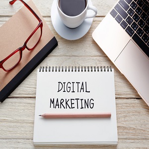 Digital marketing concept on office desk